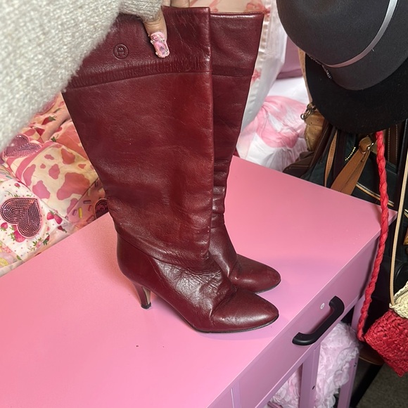 Etienne Aigner Shoes - Women's Burgundy Leather Boots